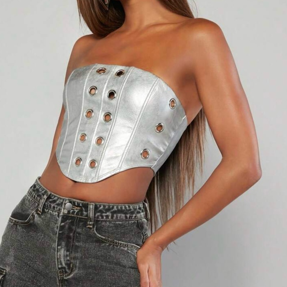 Silver Strapless Corset Top